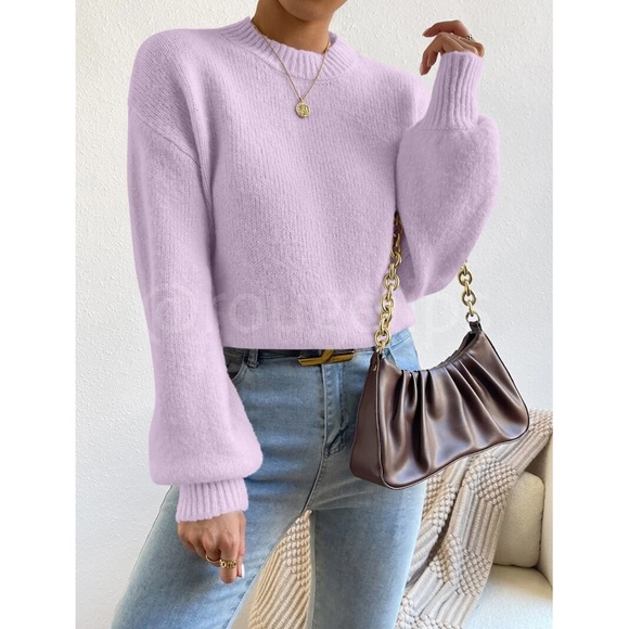 Lavender Purple Soft Drop Shoulder Sweater Pullover Long Sleeve - Picture 3 of 9